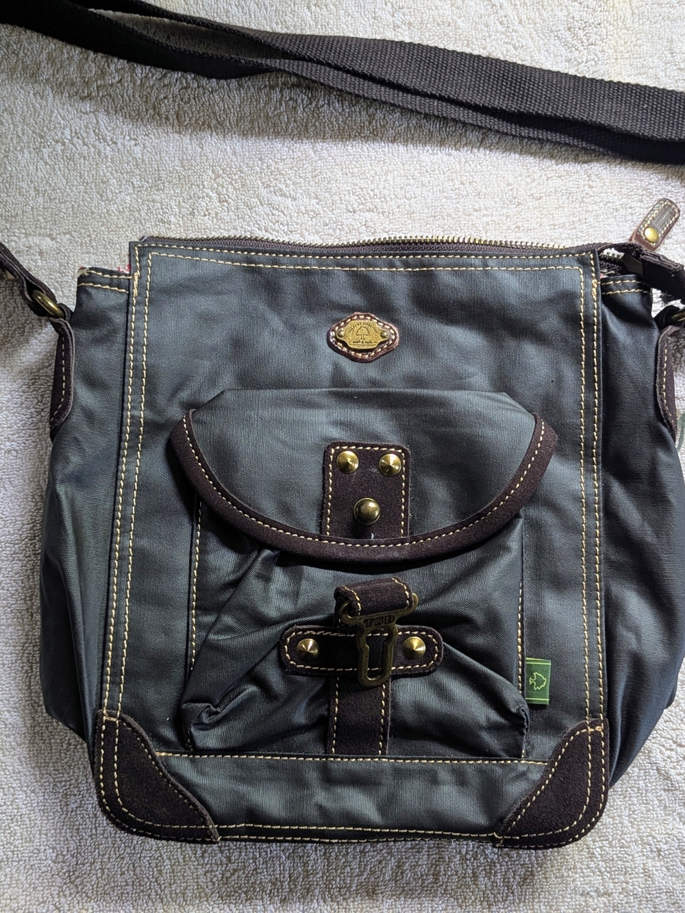NWT TSD Brand Dolphin Canvas Crossbody Bag Dark Brown $35 Unisex Sustainable